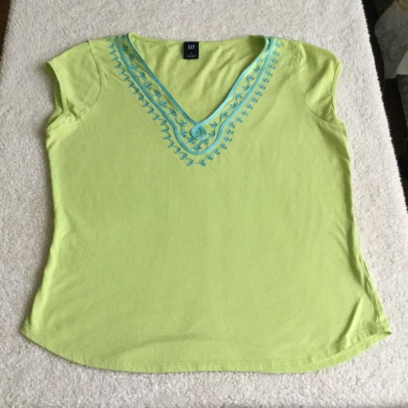Vintage Gap Y2K Lime Green Embroidered Boho Knit Top - Sz Small - Picture 4 of 10